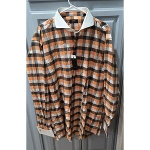 Steven Land Men Dress Shirt Plaid Check French Cuff Cotton Tall 17-1/2**36/37 XL